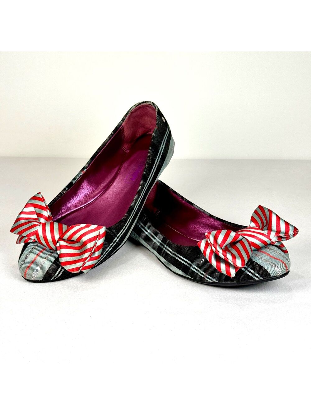 Coach Poppy Cambria Tartan Plaid Ballet Flats w/Bow Detail - 6